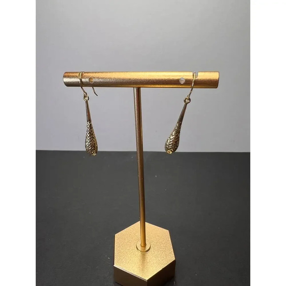 Turkish 10k yellow gold diamond cut teardrop earrings - Picture 8 of 11